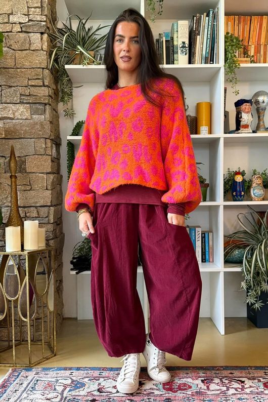 Big Softie Leopard Roo Knit Aperol & Hot Pink
